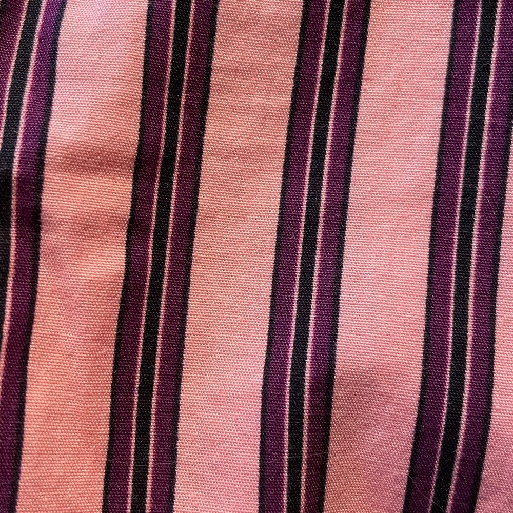Topshop US 6 Pink Purple Black Stripe Cropped Puff Sleeve Cotton‎ Blouse - Picture 3 of 13